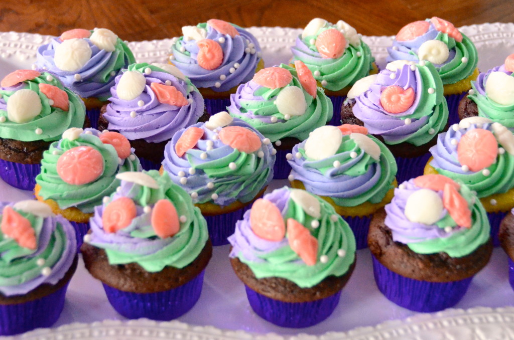 mermaid birthday party seashell cupcakes 